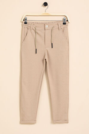 Kahve Erkek Çocuk Duble Paça Beli Lastikli Basic Kumaş Pantolon 21423