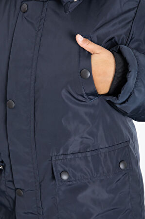 Lacivert İçi Kürklü Çıkarılabilir Kapüşonlu Basic Erkek Çocuk Şişme Mont 21436