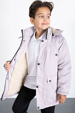 Gri İçi Kürklü Çıkarılabilir Kapüşonlu Basic Erkek Çocuk Şişme Mont 21437