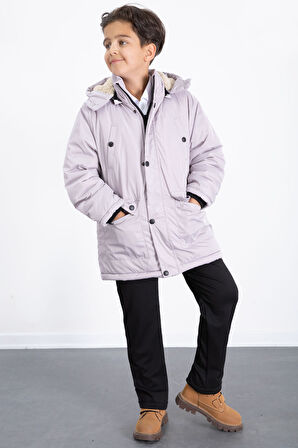 Gri İçi Kürklü Çıkarılabilir Kapüşonlu Basic Erkek Çocuk Şişme Mont 21437