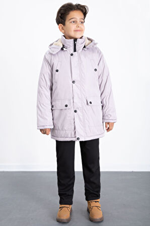 Gri İçi Kürklü Çıkarılabilir Kapüşonlu Basic Erkek Çocuk Şişme Mont 21437