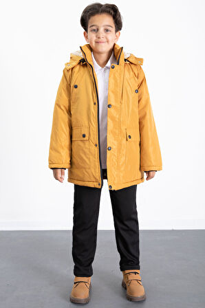 Hardal İçi Kürklü Çıkarılabilir Kapüşonlu Basic Erkek Çocuk Şişme Mont 21440