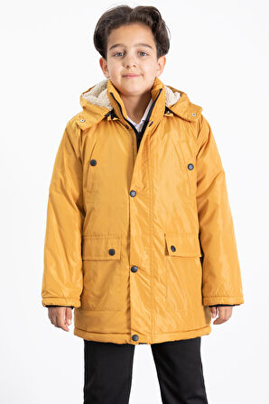 Hardal İçi Kürklü Çıkarılabilir Kapüşonlu Basic Erkek Çocuk Şişme Mont 21440