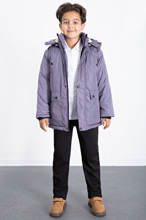 Antrasit İçi Kürklü Çıkarılabilir Kapüşonlu Basic Erkek Çocuk Şişme Mont 21443