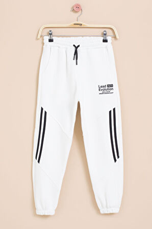 Beyaz Şerit Detaylı Yazı Baskılı Beli Lastikli Erkek Çocuk Eşofman Altı 21454