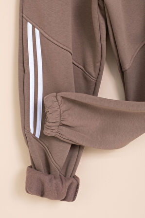 Kahve Şerit Detaylı Yazı Baskılı Beli Lastikli Erkek Çocuk Eşofman Altı 21455