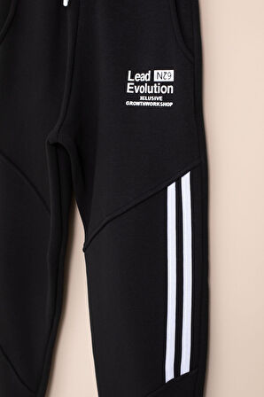 Siyah Şerit Detaylı Yazı Baskılı Beli Lastikli Erkek Çocuk Eşofman Altı 21457