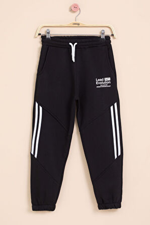 Siyah Şerit Detaylı Yazı Baskılı Beli Lastikli Erkek Çocuk Eşofman Altı 21457