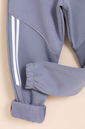 Füme Şerit Detaylı Yazı Baskılı Beli Lastikli Erkek Çocuk Eşofman Altı 21459