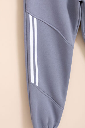 Füme Şerit Detaylı Yazı Baskılı Beli Lastikli Erkek Çocuk Eşofman Altı 21459