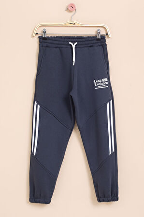 Lacivert Şerit Detaylı Yazı Baskılı Beli Lastikli Erkek Çocuk Eşofman Altı 21461