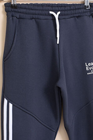 Lacivert Şerit Detaylı Yazı Baskılı Beli Lastikli Erkek Çocuk Eşofman Altı 21461