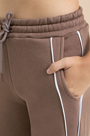 Kahve Yanları Şeritli Geniş Paça Kız Çocuk Şardonlu Eşofman Altı 21463