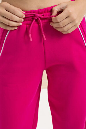 Fuşya Yanları Şeritli Geniş Paça Kız Çocuk Şardonlu Eşofman Altı 21464