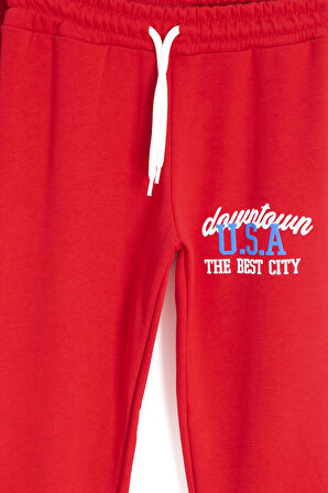 Kırmızı Chicago Baskılı Bisiklet Yaka Erkek Çocuk 2li Eşofman Takımı 22730