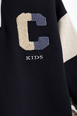 Krem Kadife Pantolonlu Fermuarlı Yaka Şardonlu Erkek Çocuk Takım 23242