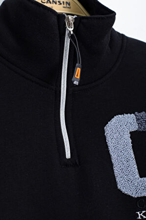 Gri Kadife Pantolonlu Fermuarlı Yaka Şardonlu Erkek Çocuk Takım 23243