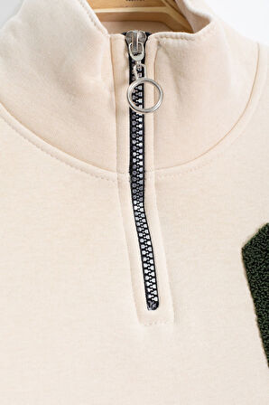 Haki Kadife Pantolonlu Fermuarlı Yaka Şardonlu Erkek Çocuk Takım 23244