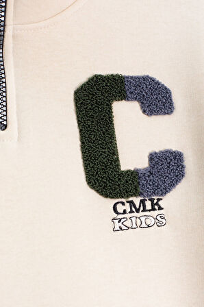 Haki Kadife Pantolonlu Fermuarlı Yaka Şardonlu Erkek Çocuk Takım 23244