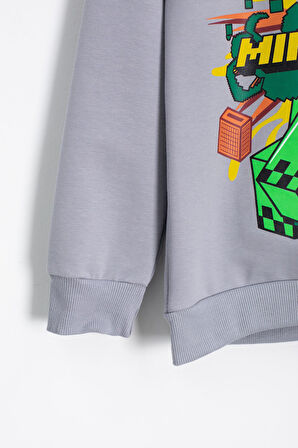 Gri Erkek Çocuk Karakter Baskılı Bisiklet Yaka Eşofman Takımı 23266