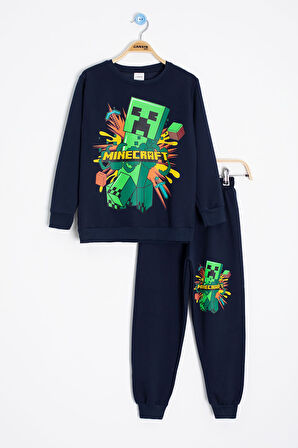 Lacivert Erkek Çocuk Karakter Baskılı Bisiklet Yaka Eşofman Takımı 23267