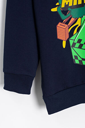 Lacivert Erkek Çocuk Karakter Baskılı Bisiklet Yaka Eşofman Takımı 23267