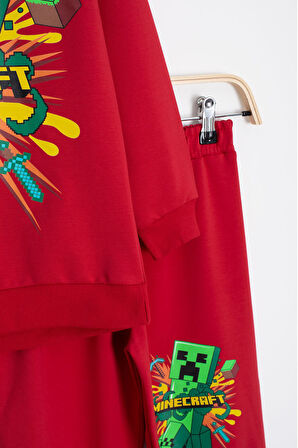 Kırmızı Erkek Çocuk Karakter Baskılı Bisiklet Yaka Eşofman Takımı 23268