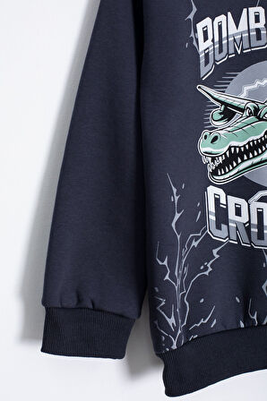 Füme Erkek Çocuk Yazılı Karakter Baskılı Şardonlu Eşofman Takımı 23290