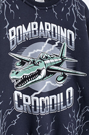 Füme Erkek Çocuk Yazılı Karakter Baskılı Şardonlu Eşofman Takımı 23290