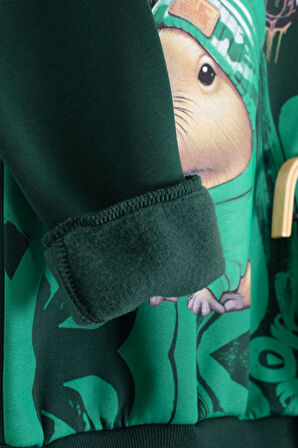 Yeşil Cool Fare Baskılı Şardonlu Erkek Çocuk Eşofman Takımı 23293