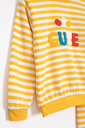 Sarı Erkek Çocuk Cute Nakışlı Çizgili Şardonlu Eşofman Takımı 23309