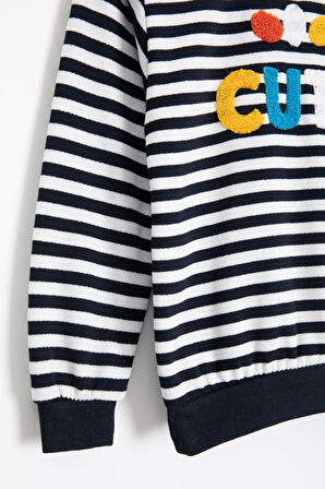 Lacivert Erkek Çocuk Cute Nakışlı Çizgili Şardonlu Eşofman Takımı 23310