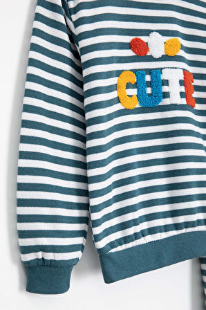 İndigo Erkek Çocuk Cute Nakışlı Çizgili Şardonlu Eşofman Takımı 23313