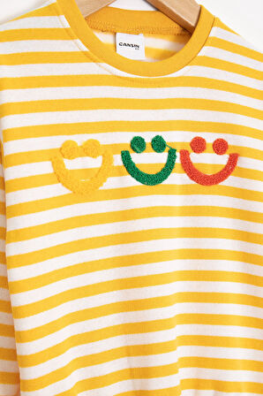 Sarı Erkek Çocuk Gülenyüz Nakışlı Çizgili Şardonlu Takım 23319