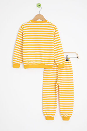 Sarı Erkek Çocuk Gülenyüz Nakışlı Çizgili Şardonlu Takım 23319