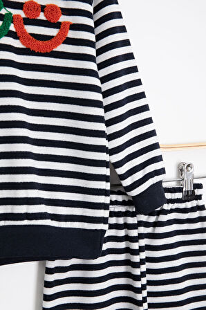 Lacivert Erkek Çocuk Gülenyüz Nakışlı Çizgili Şardonlu Takım 23320