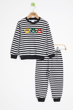 Füme Erkek Çocuk Gülenyüz Nakışlı Çizgili Şardonlu Takım 23322