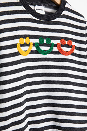 Füme Erkek Çocuk Gülenyüz Nakışlı Çizgili Şardonlu Takım 23322