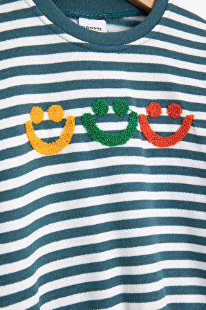 İndigo Erkek Çocuk Gülenyüz Nakışlı Çizgili Şardonlu Takım 23323