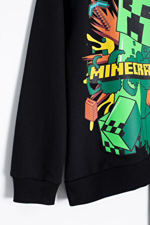 Siyah Erkek Çocuk Karakter Baskılı Bisiklet Yaka Eşofman Takımı 23324