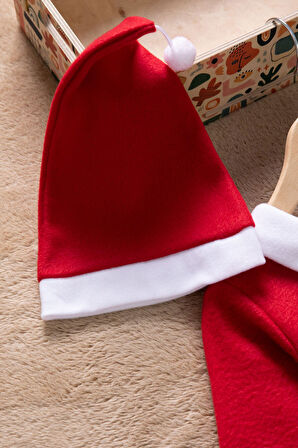 Kırmızı Kız Çocuk Yılbaşı Temalı Şapkalı Elbise  23326