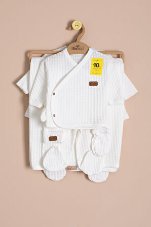 Ekru Petekli 10'lu Bebek Hastane Çıkışı Seti Unisex 23329