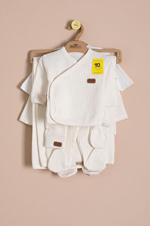 Bej Petekli 10'lu Bebek Hastane Çıkışı Seti Unisex 23331