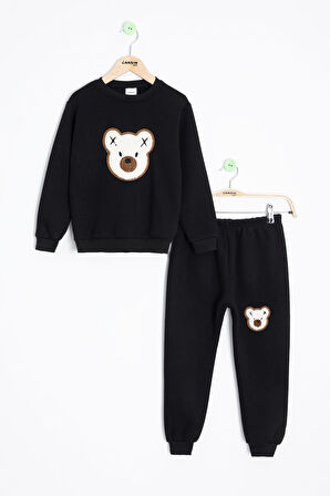 Siyah Ayıcık Nakışlı Şardonlu Erkek Çocuk Takım 23336