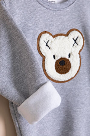 Koyu Gri Ayıcık Nakışlı Şardonlu Erkek Çocuk Takım 23339