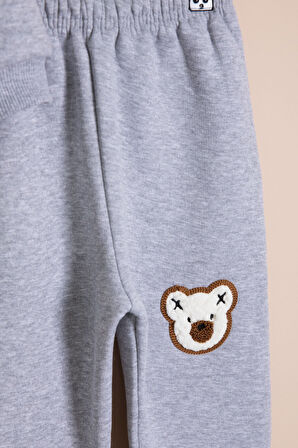 Koyu Gri Ayıcık Nakışlı Şardonlu Erkek Çocuk Takım 23339