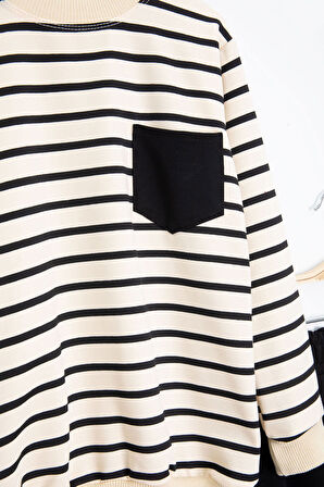 Siyah Çizgili Cep Detaylı Erkek Çocuk Eşofman Takımı 23340