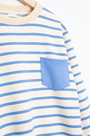 Mavi Çizgili Cep Detaylı Erkek Çocuk Eşofman Takımı 23341