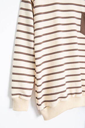 Kahverengi Çizgili Cep Detaylı Erkek Çocuk Eşofman Takımı 23342