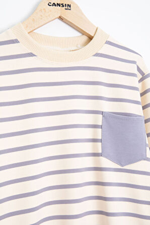 Füme Çizgili Cep Detaylı Erkek Çocuk Eşofman Takımı 23343